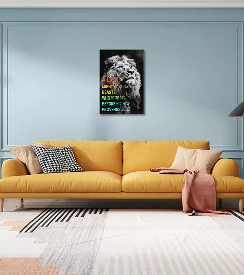 Christian Lion Canvas Wall Art Black and White Nature Animal with Positive Affirmation Quotes Picture for Apartment Church Framed Wall Decor Ready to Hang (Style_14 / 36"L x 24"W)