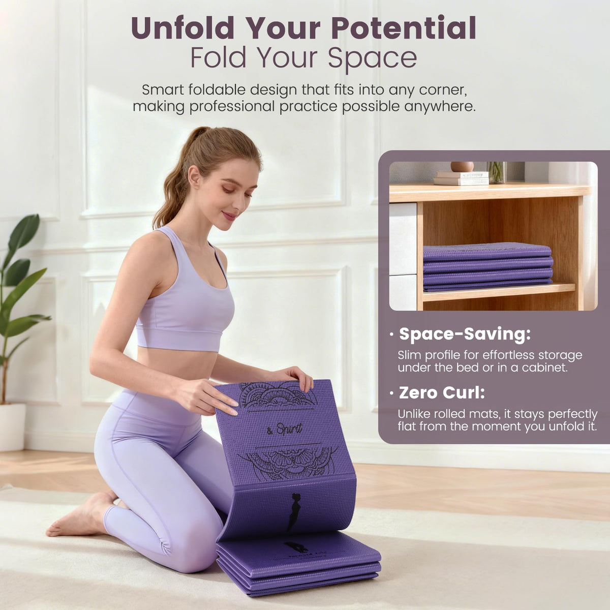 Foldable Non Slip Yoga Mat and Blocks Set for Women (Purple)