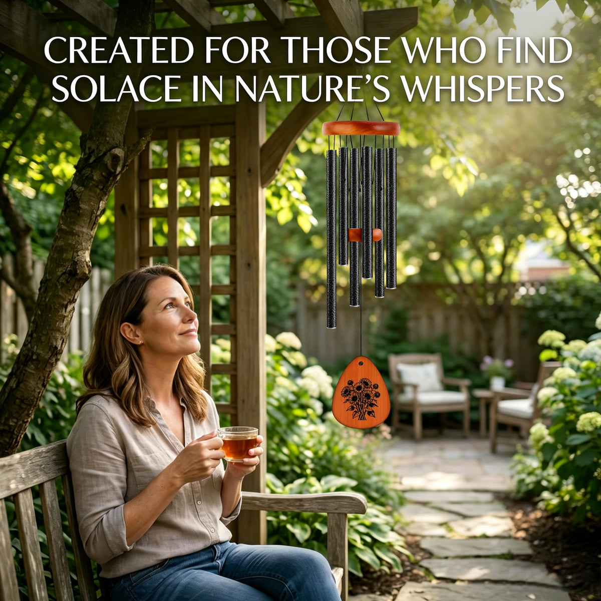 32" Matte Textured Aluminum Wind Chimes for Outdoor Patio & Garden (Black / 32")