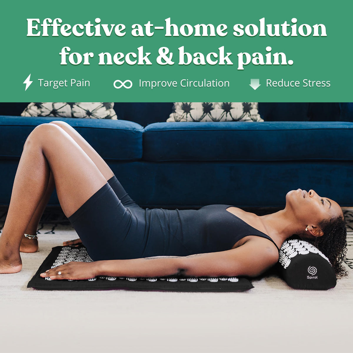 Spirol Acupressure Mat and Pillow Set for Back (Onyx)