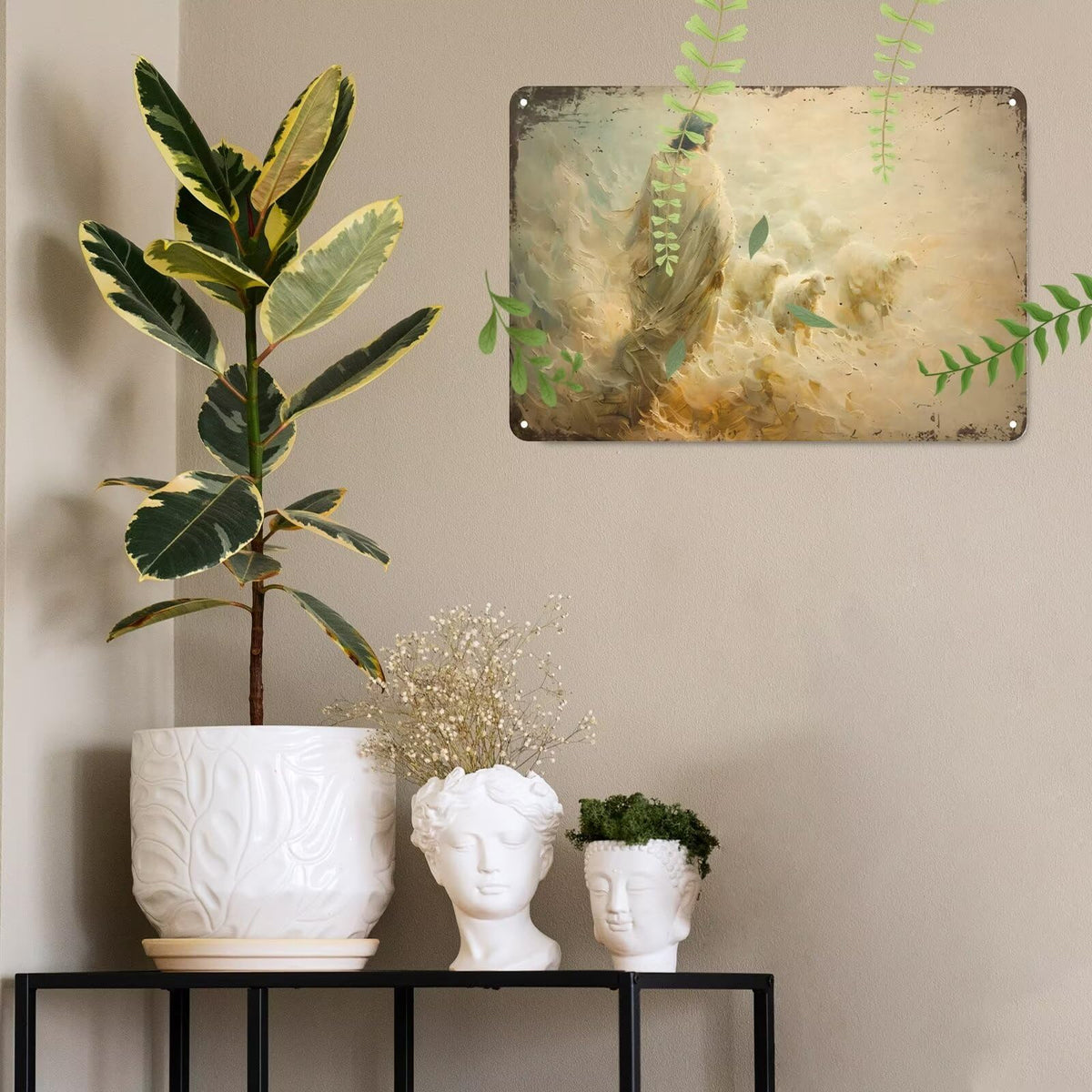 Jesus Metal Tin Sign Jesus Shepherds Sheep Metal Sign Art Decor (Jesus Shepherds Sheep / 12x18 Inch)