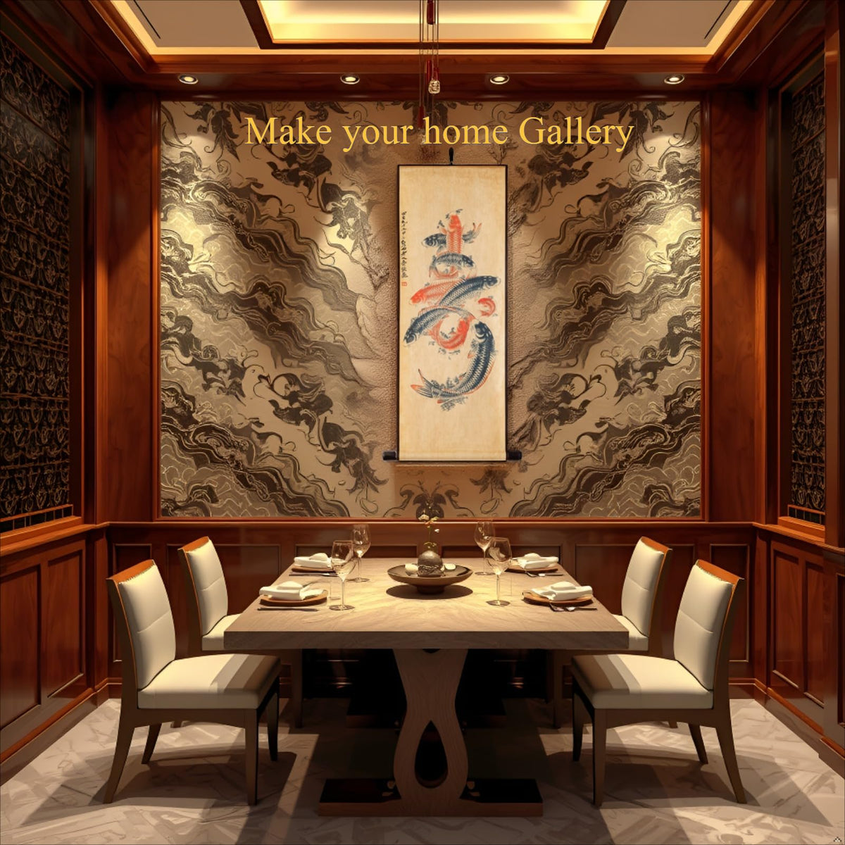 Koi Fish Wall Japanese Art Painting Poster (Asian feng shui / 17.3"L x 33.5"W)