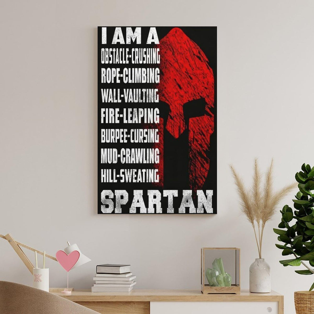 I Am A Spartan Obstacle Race Motivation Canvas Printing Wall Art Prints Wall Decor Posters Red Black Warrior Helmet Gym Fitness Training Bedroom Office Garage Decor 08x12inch (style-35 / 08x12inch(20x30cm) Unframe)