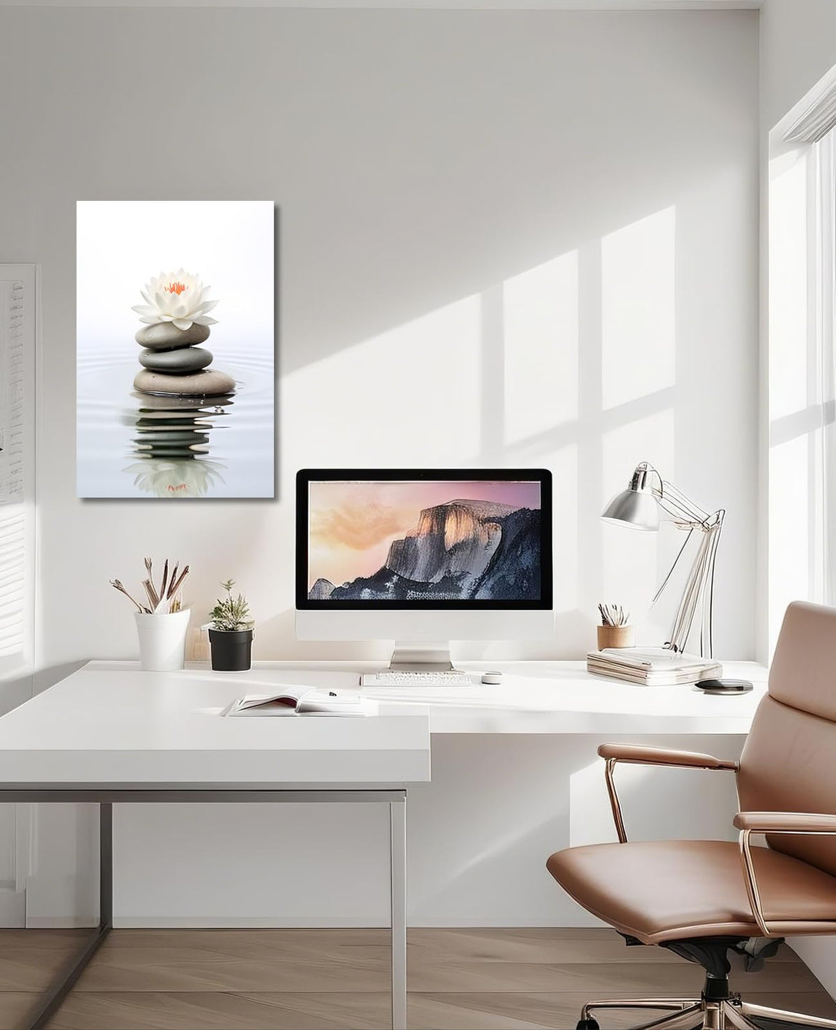 Zen Wall Art Lotus Canvas Print Spa Stone Picture Meditation Painting Vintage Artwork for Bathroom Living Room Office Modern Home Decor Frame Gallery Wrap (36"L x 24"W / Art-4)