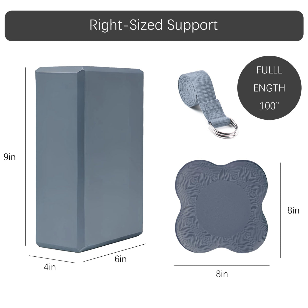 2 Yoga Blocks Supportive Accessories including 2 Knee Pads (Grey / L)
