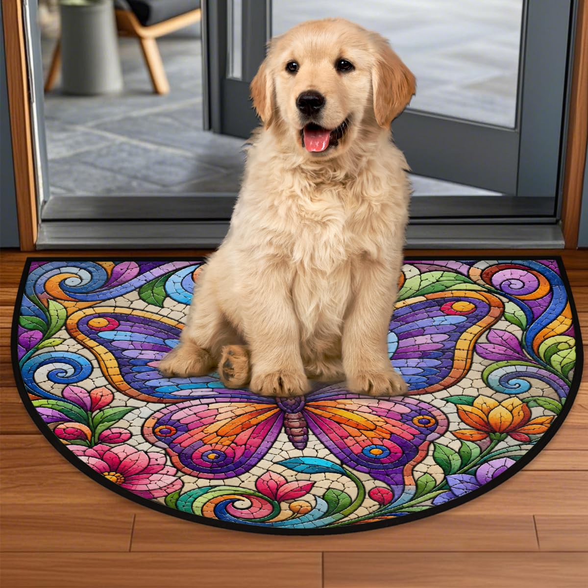 Butterfly Half Round Rug Half Moon Door Mat Half Circle Rugs (B:d-color 6)