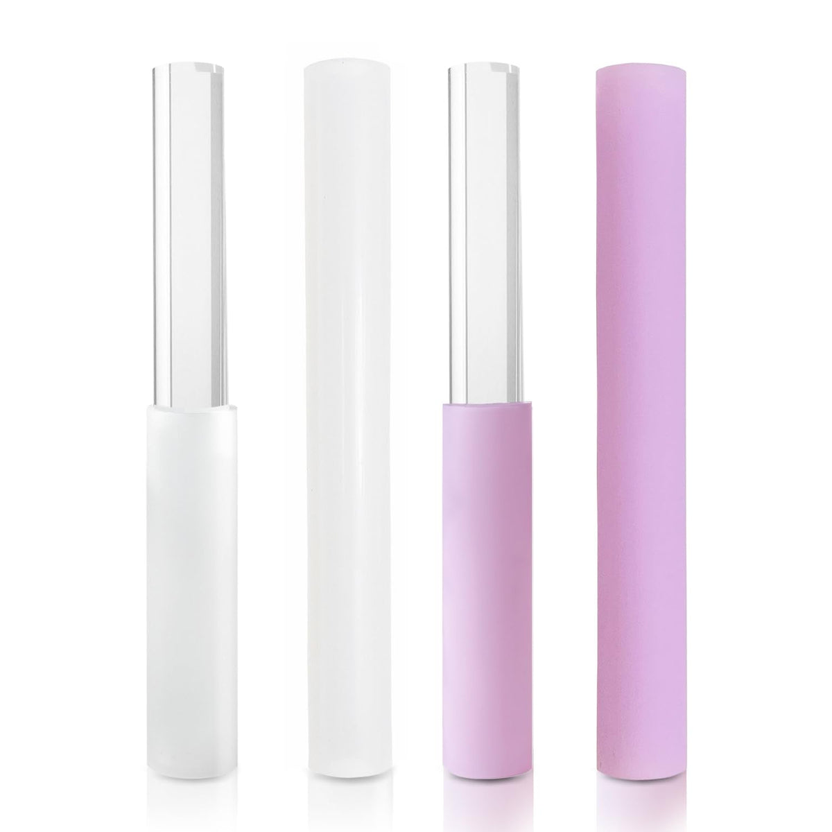 4 Pcs Singing Bowl Mallet Set Includes Solid and Hollow Acrylic Silicone Rubber Striker Mallet for Playing Quartz Crystal Singing Bowls with Bundle Pocket (WhitePurple)