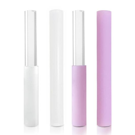 4 Pcs Singing Bowl Mallet Set Includes Solid and Hollow Acrylic Silicone Rubber Striker Mallet for Playing Quartz Crystal Singing Bowls with Bundle Pocket (WhitePurple)