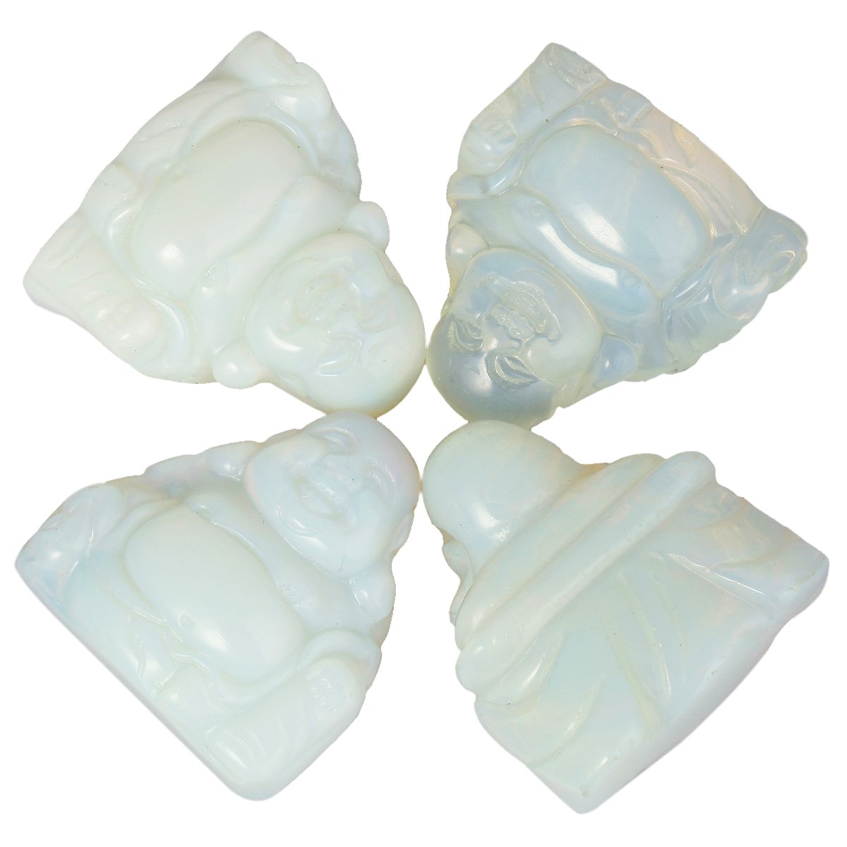 1.5 in Opalite Happy Buddha Statue Crystal Figurine (Milk White)