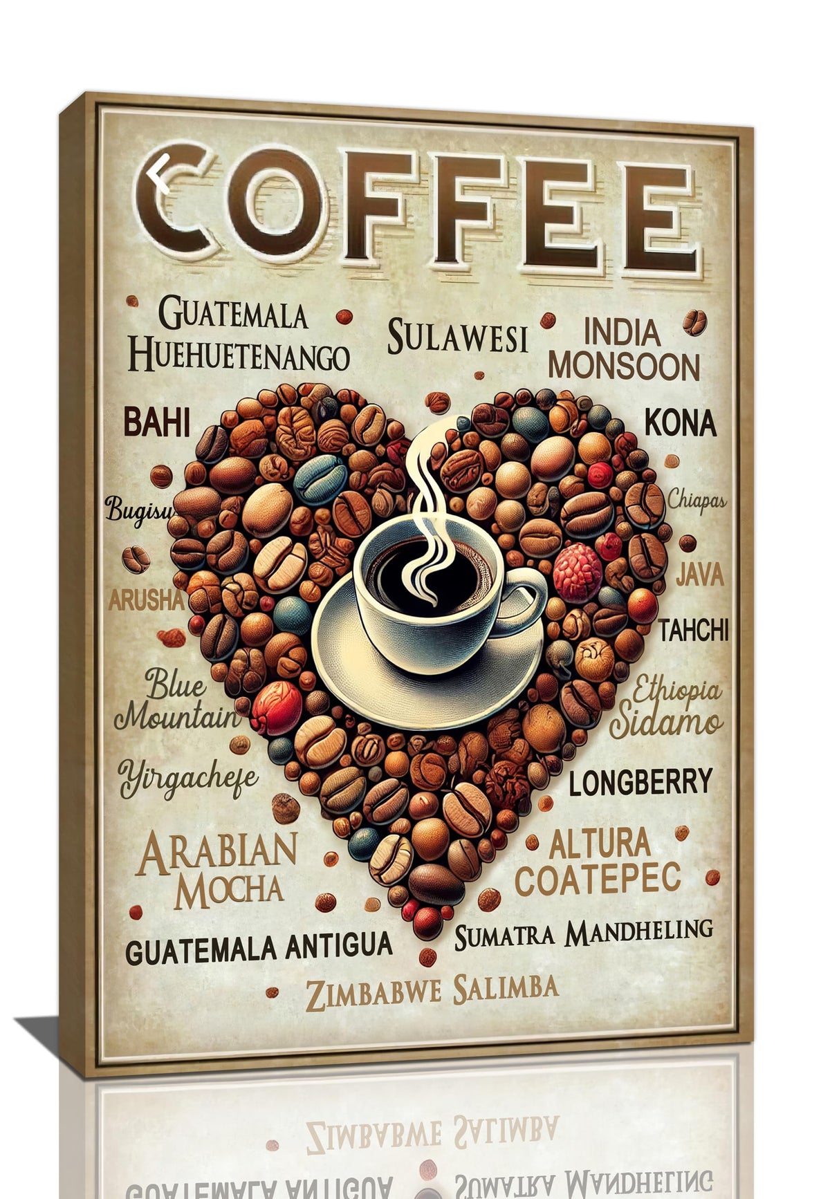 Coffee Wall Art Cafe Pictures Wall Decor Latte Drink Canvas Painting Home Modern Artwork Decorations Framed for Coffee Bar Kitchen Living Room Bedroom Office 16 x 24 inch (24L" x 16W" / Coffee)