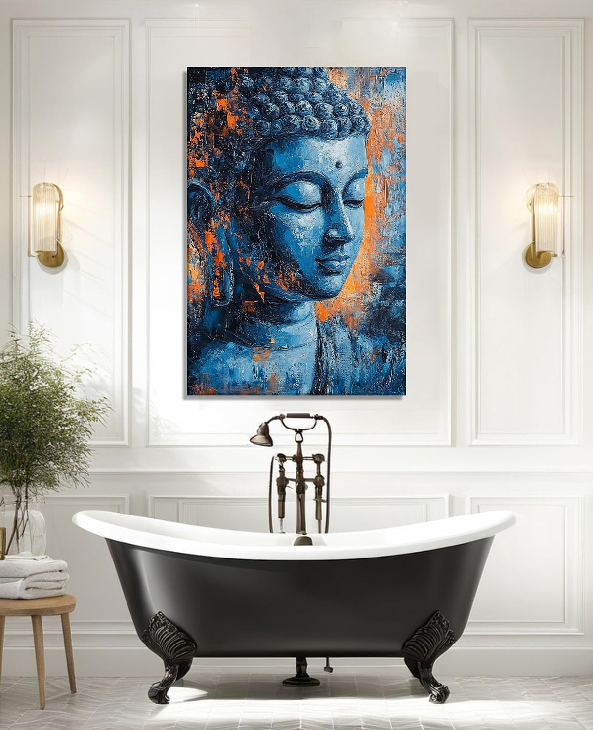 Buddha Canvas Wall Art Zen Wall Decor Blue Buddha Pictures Religious Painting Vintage Prints Meditation Art for Yoga Spa Spiritual Room Bathroom Home Decor Framed (36"L x 24"W / Buddha-8)