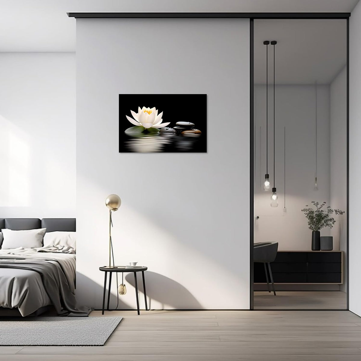 Zen Wall Art Lotus Flowers Stones on Water Pictures Canvas Prints Bathroom Decor Spa Artwork for Yoga Meditation Room Spiritual Gifts (Zen-3 / 24"L x 36"W)