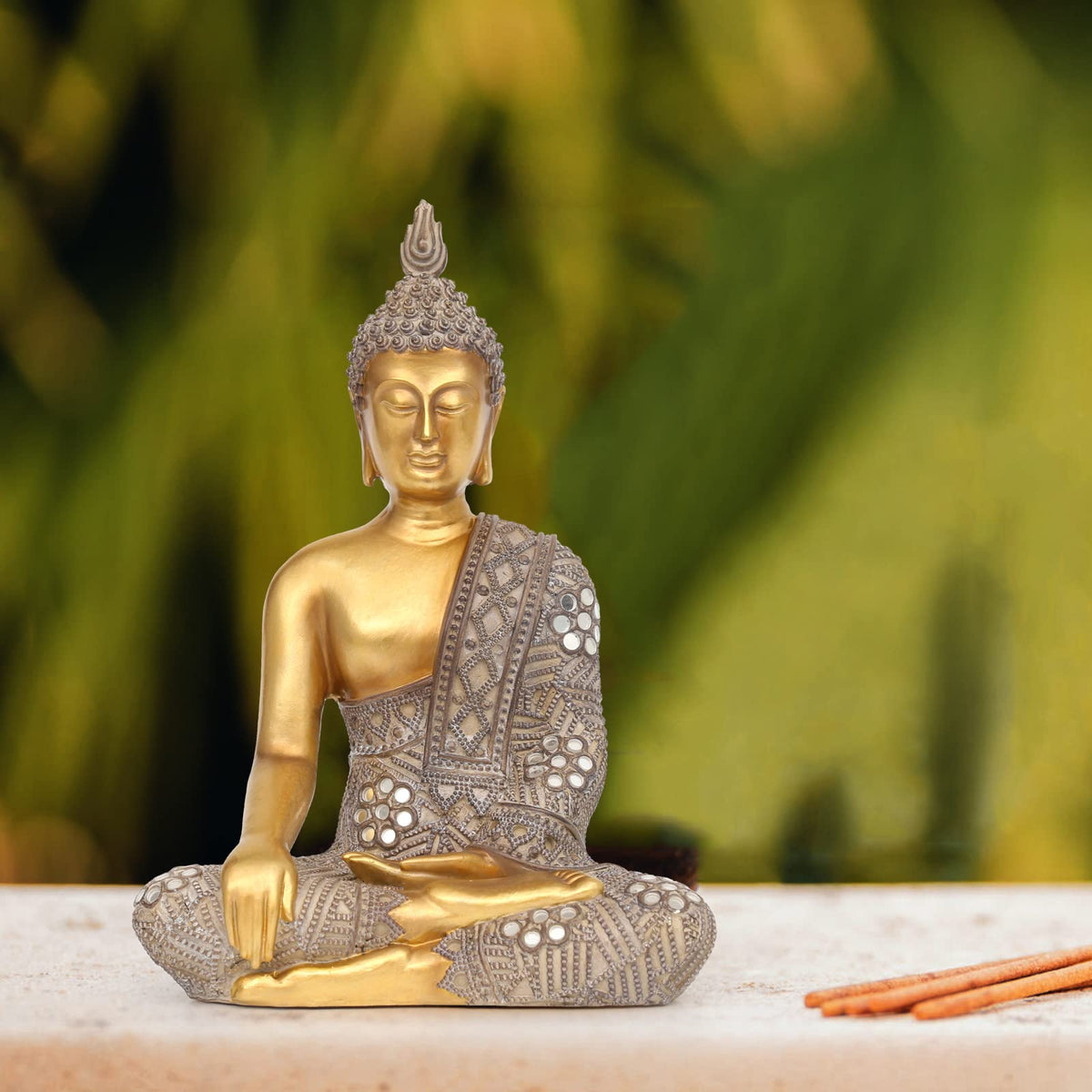 Buddha Statue for Home Decor Gold 10.4” (Gold Buddha Statue / 4.33" X 7.28" X 10.4")