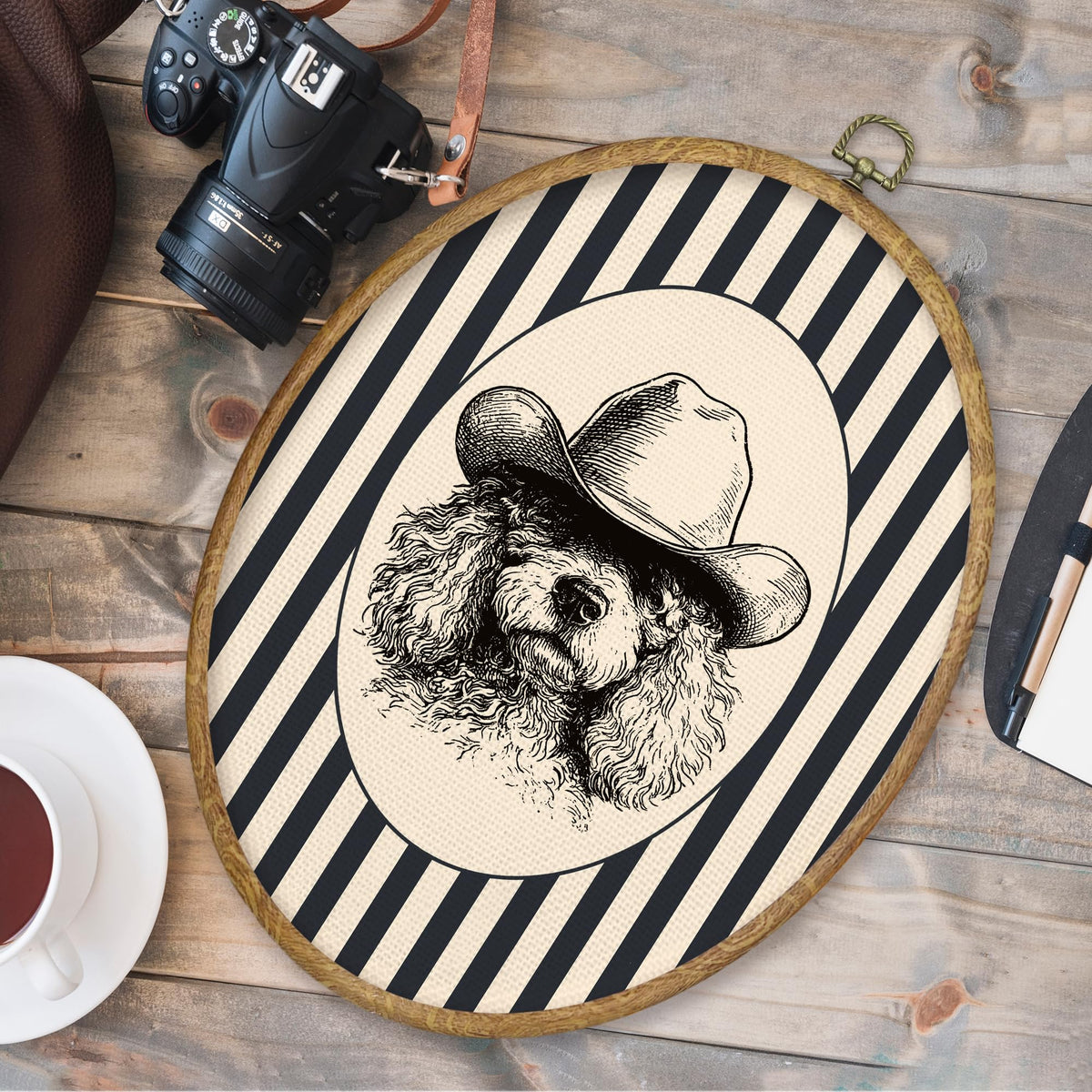 Western Cowboy Goldendoodle Oval Wall Art Prints Decor 8.6x11.4 (Colour 68)