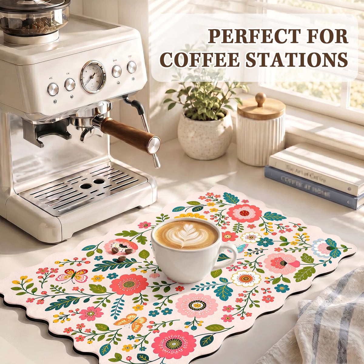 Scalloped Dish Drying Mat 2 (Floral Butterfly Flower / 12x19 inch)