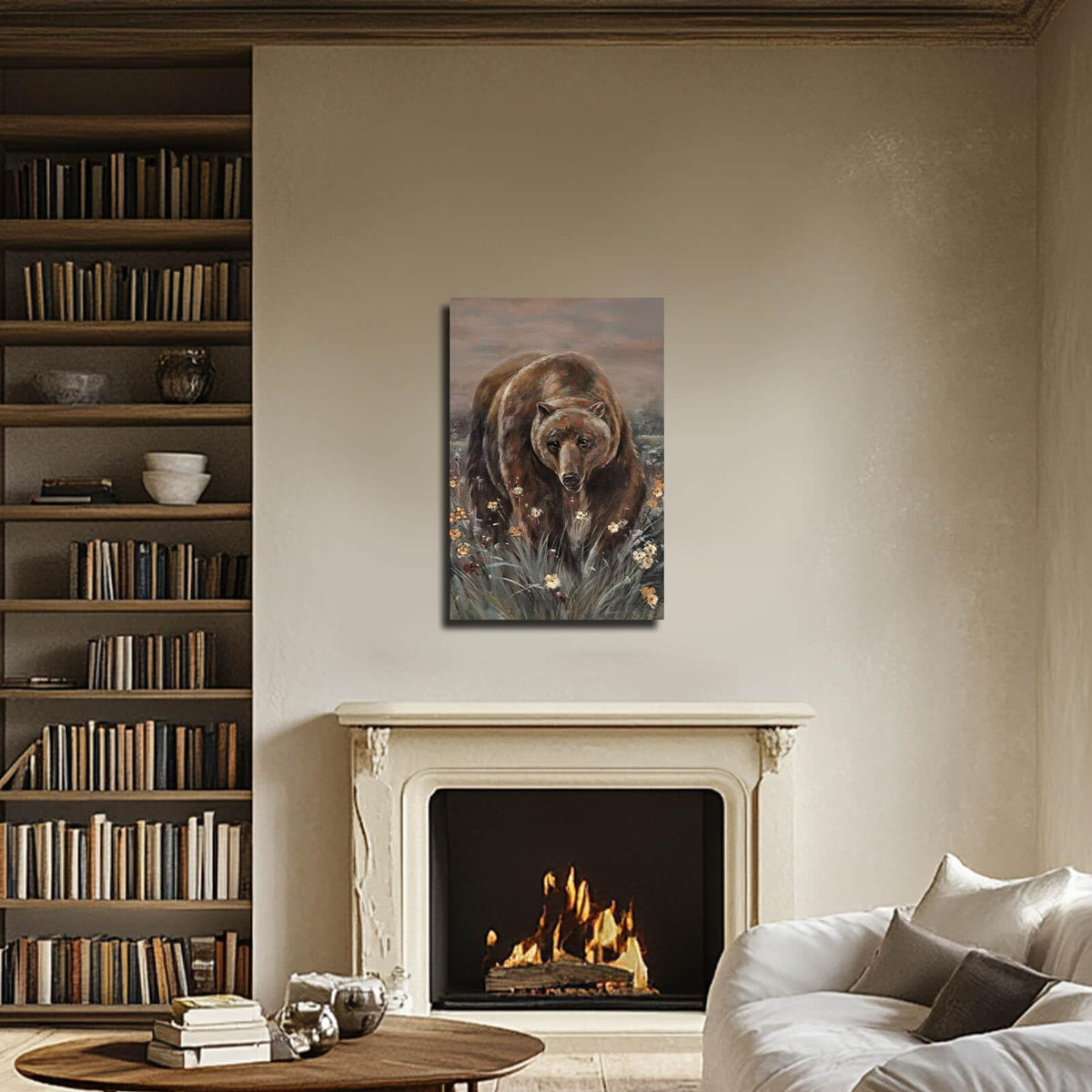 Animal Pictures Wall Decor Bear Wall Art Flower Pictures Wall Decor for Living Room Dining Room Office 24×36 Inch Posters for Room Aesthetic (36"L x 24"W / Brown bear)