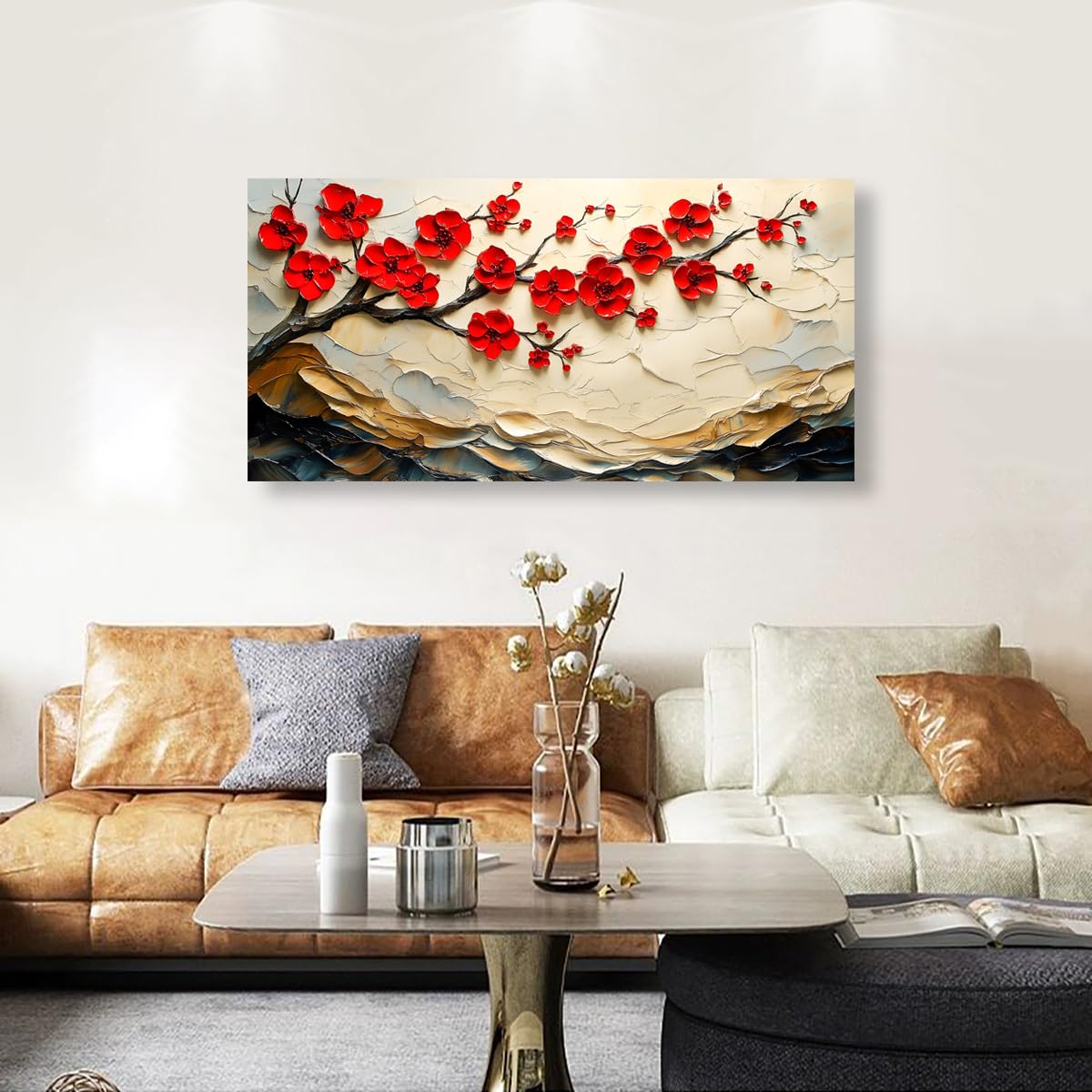 Tree of Life Pictures Canvas Wall Art for Living room Office Bedroom Red Flower Tree Wall Decor (40"L x 20"W / Red Flower Tree of Life)