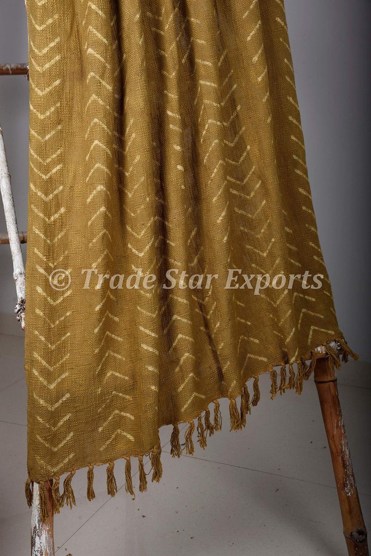 Hand Dyed Mudcloth Throw Blanket 100% Cotton Bed Blanket Hand Block Printed Fringed Sofa Throw Boho Decor House Warming Gift (Olive Green / Phoenix (120 x 170 Cms))