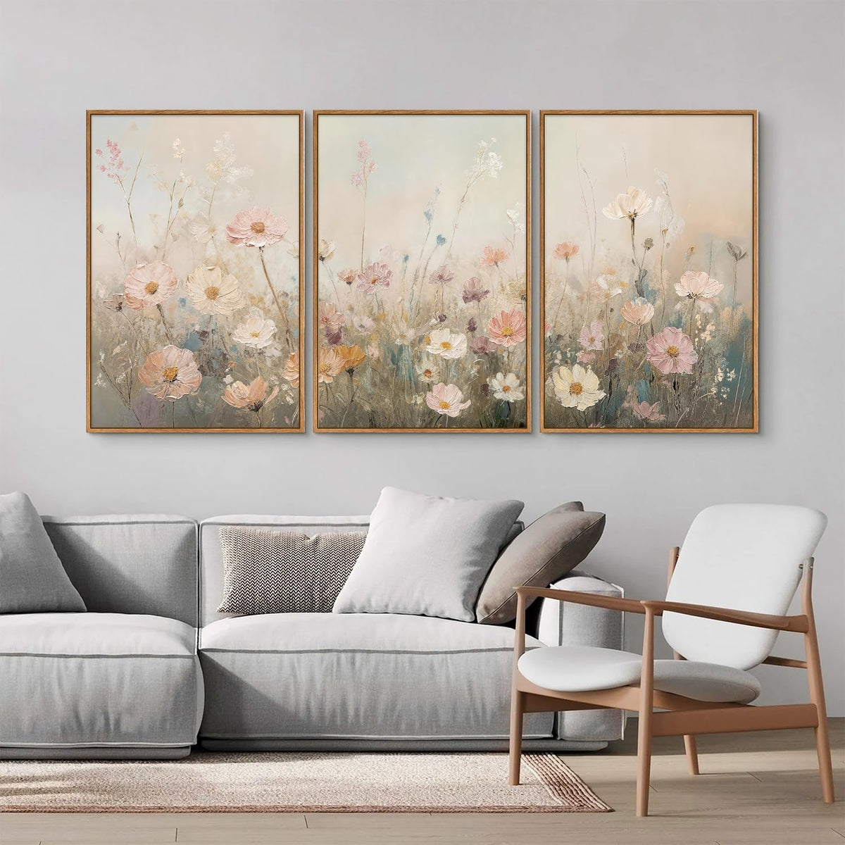 Dusty Pastel Floral Framed Canvas Wall Art Set (Dusty Pastel floral / 24"L x 16"W)