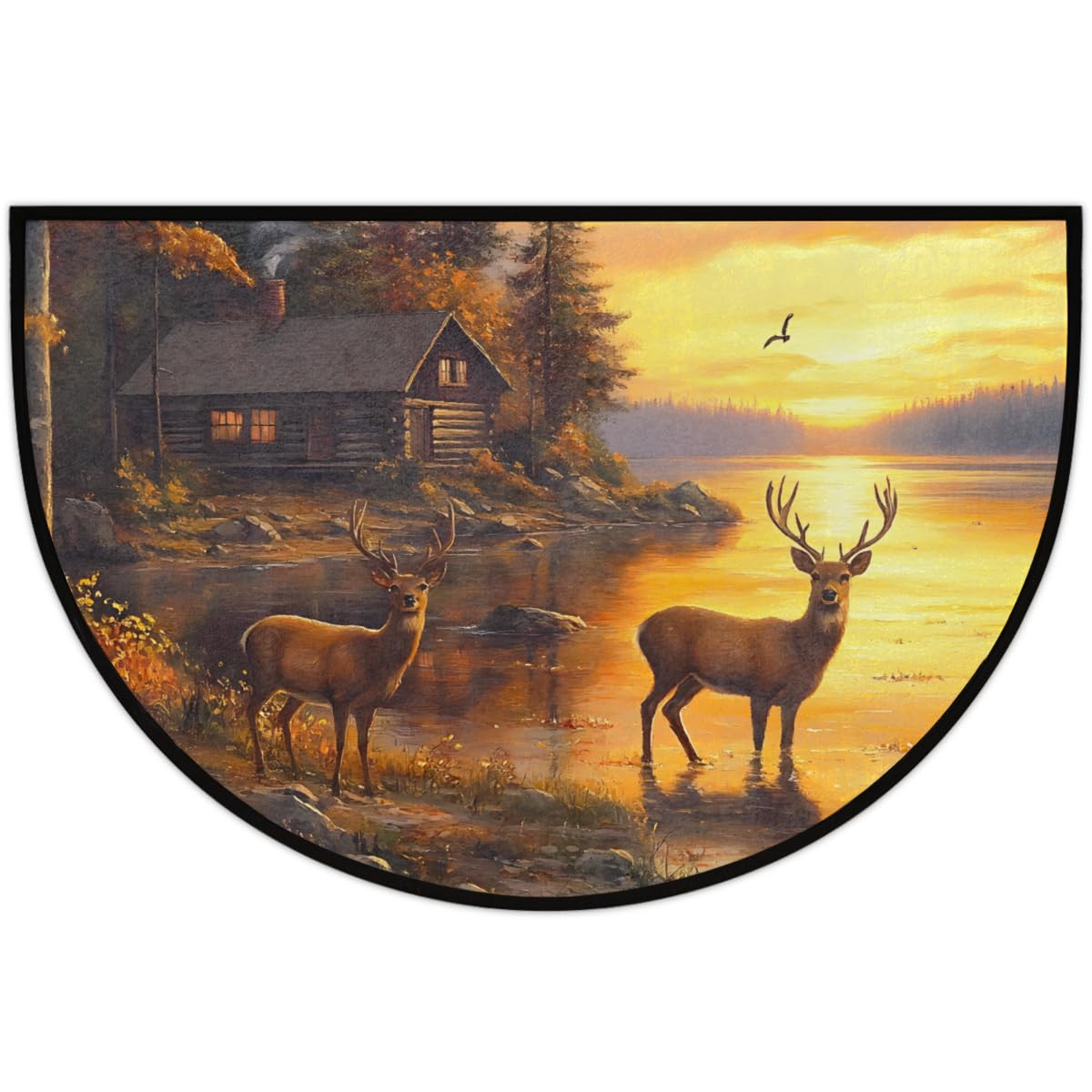 Front Door Mat Indoor Outdoor Entrance (D-03 Autumn Deer Forest Sunset)
