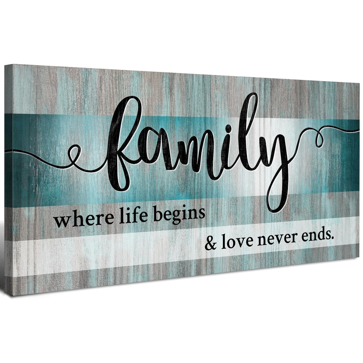 Teal Family Wall Art Family Signs for Home Decor Wall Inspirational Quotes Picture Farmhouse Kitchen Dining Room Decor Turquoise Family Canvas Painting Bedroom Living Room Decoration 30x60 (60"L x 30"W / Family)