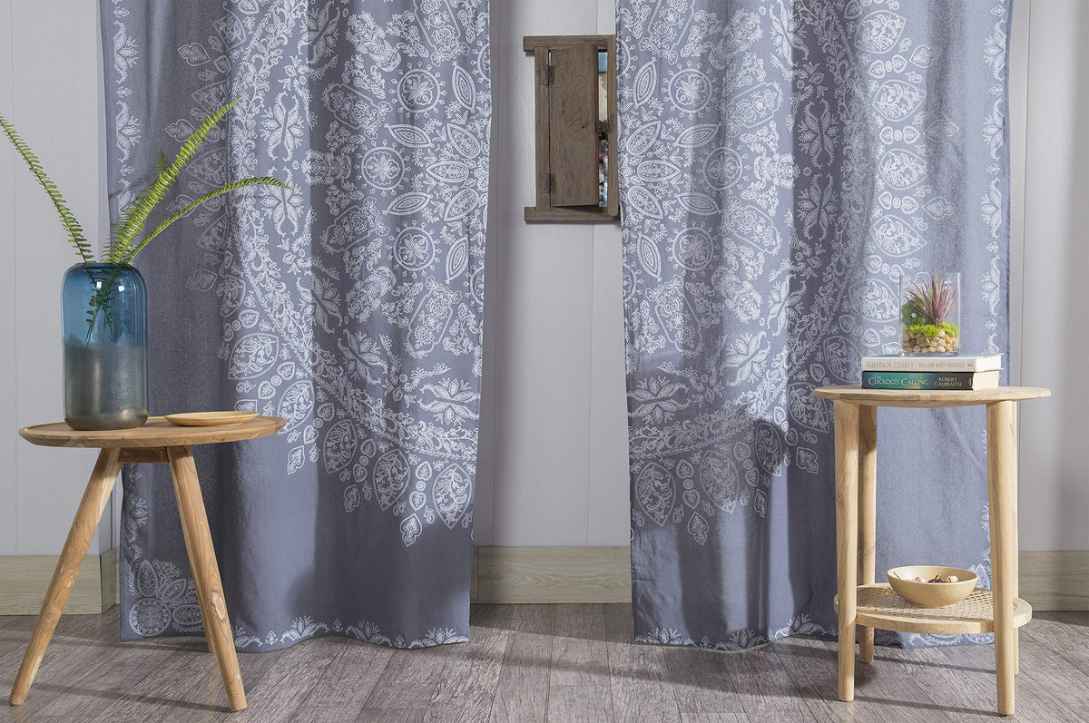 Indian Hippie Mandala Bohemian Beautiful Grey Window Door Drapery Curtain Bedroom Living Room Balcony Valance Panels (38"W x 83"L (Pack of 2) / Grey)
