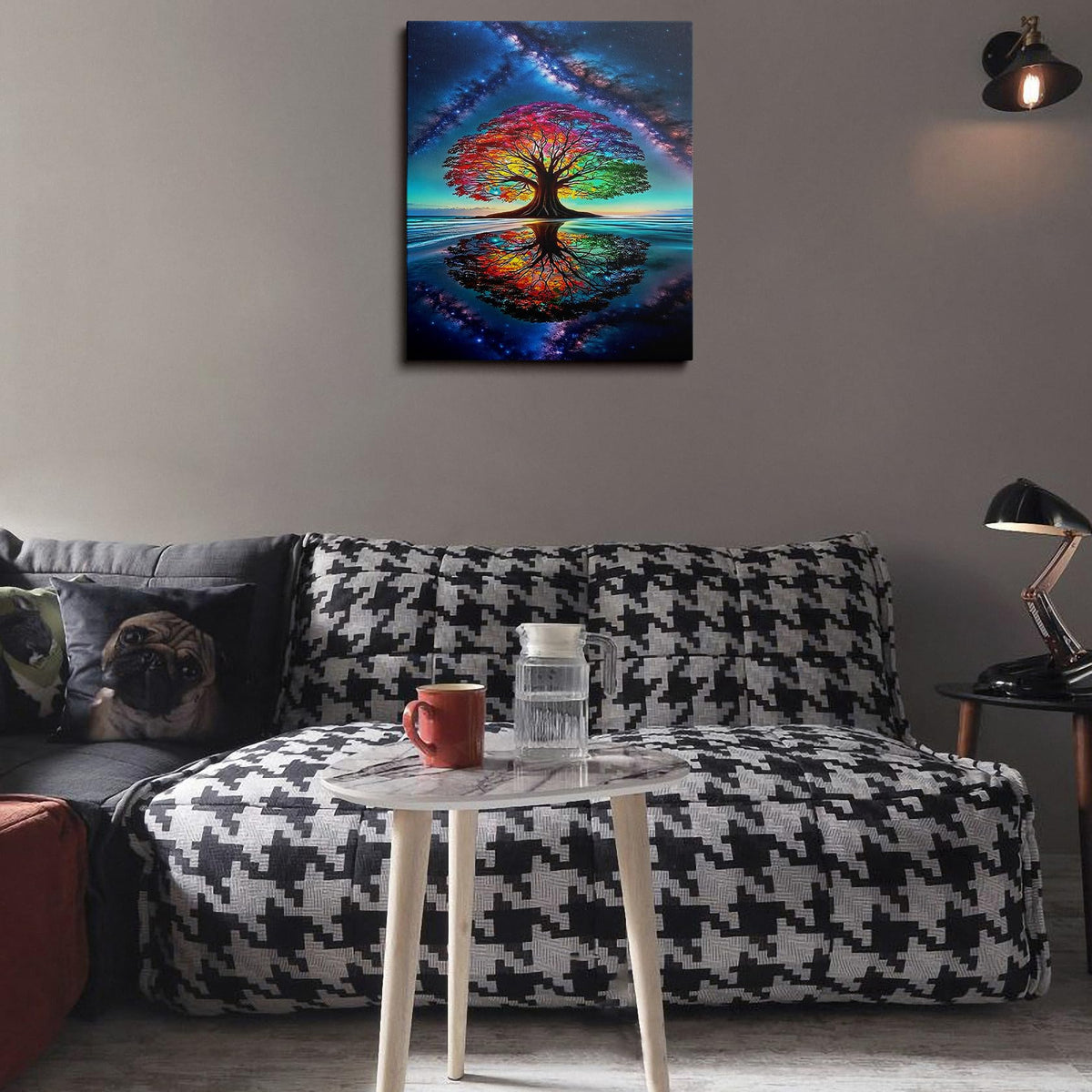 Tree of Life Canvas Wall Art Framed Cosmic Star Landscape Decor 16x24 Inch (Rainbow Tree / 24"L x 16"W)