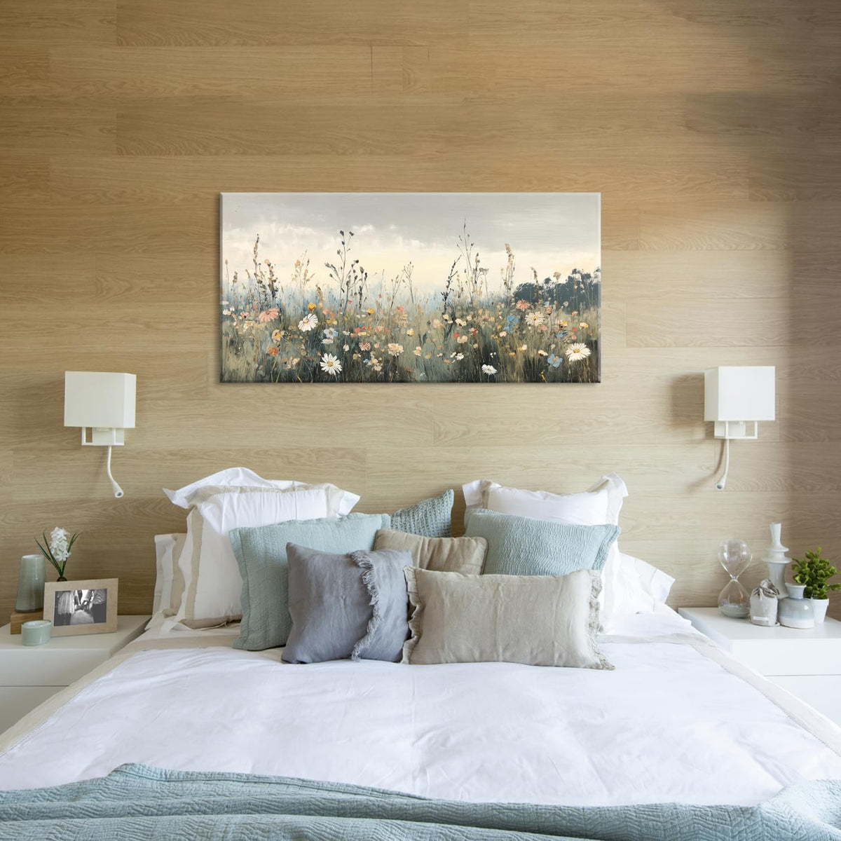 Rustic Wildflower Botanical Wall Art for Bedroom Canvas Painting Prints Vintage Meadow Flowers Grassland Floral Nature Landscape Retro White Classical Artwork Office Farmhouse Room Decor (40L" x 20W" / Colorful Wall Art(k827))