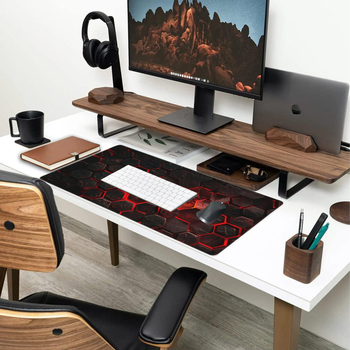 Large Gaming Mouse Pad for Desk (15.7" x 35.4" / Red Honeycomb Science Technology)