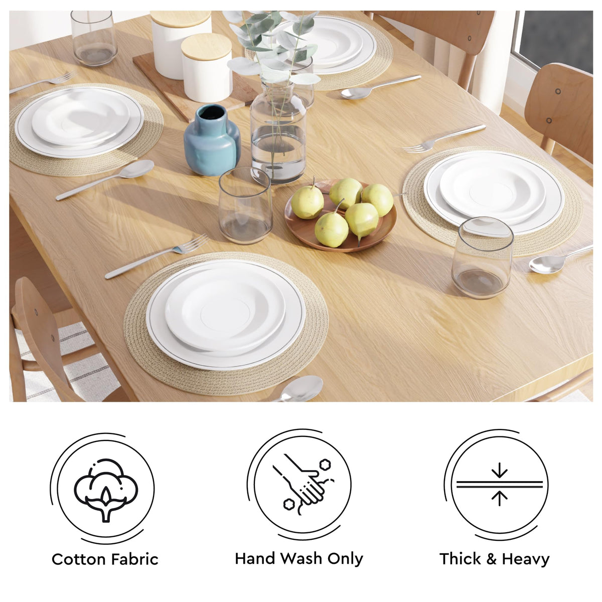 Placemats Round Cotton Dining Table Mats 13" (Beige / 13" (Set of 4))