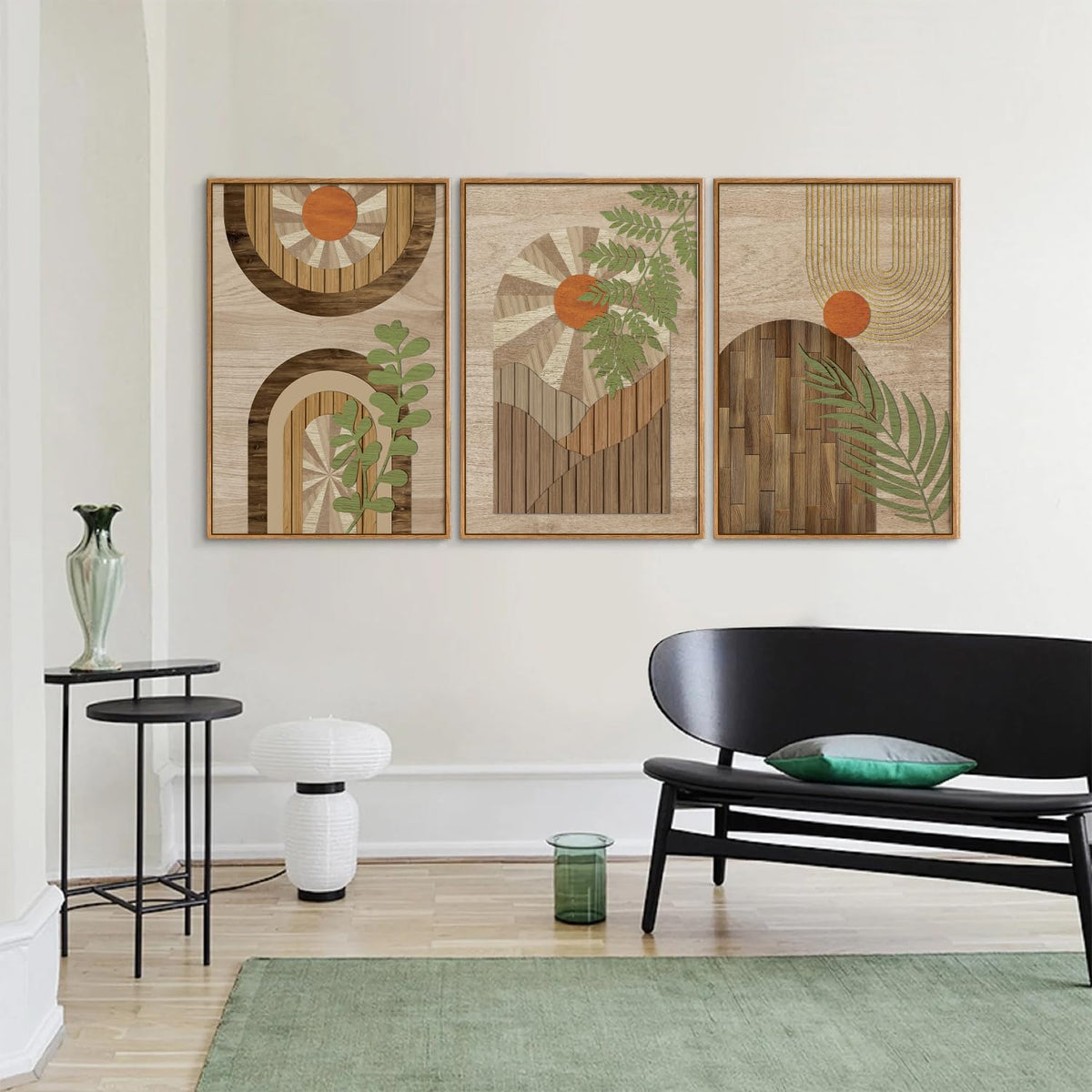 Mid Century Modern Framed Canvas Wall Art Set (Boho Geometric Arch / 16"x24")