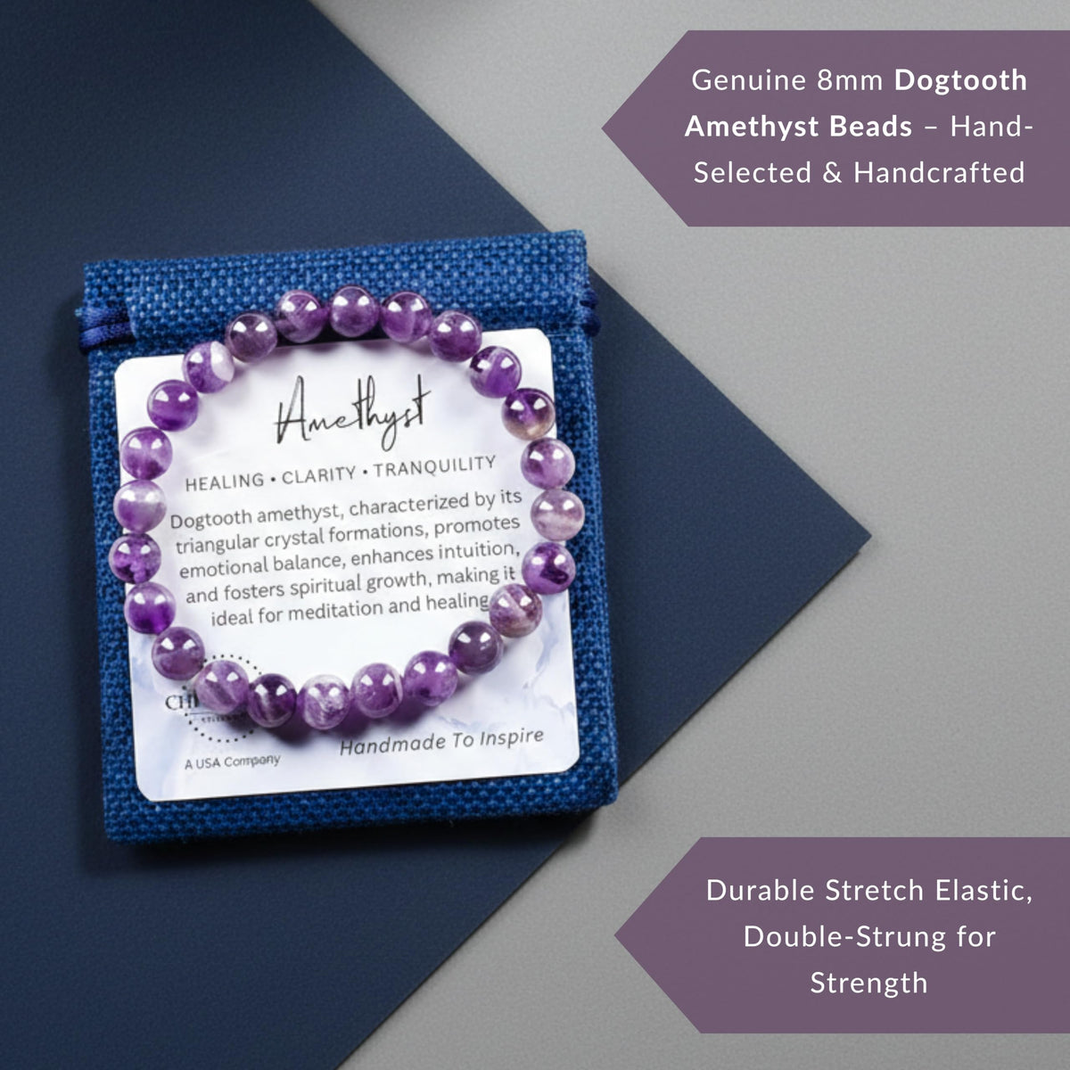 Dogtooth Amethyst Bracelet 8mm Beaded Bracelet (Dogtooth Amethyst / Large)