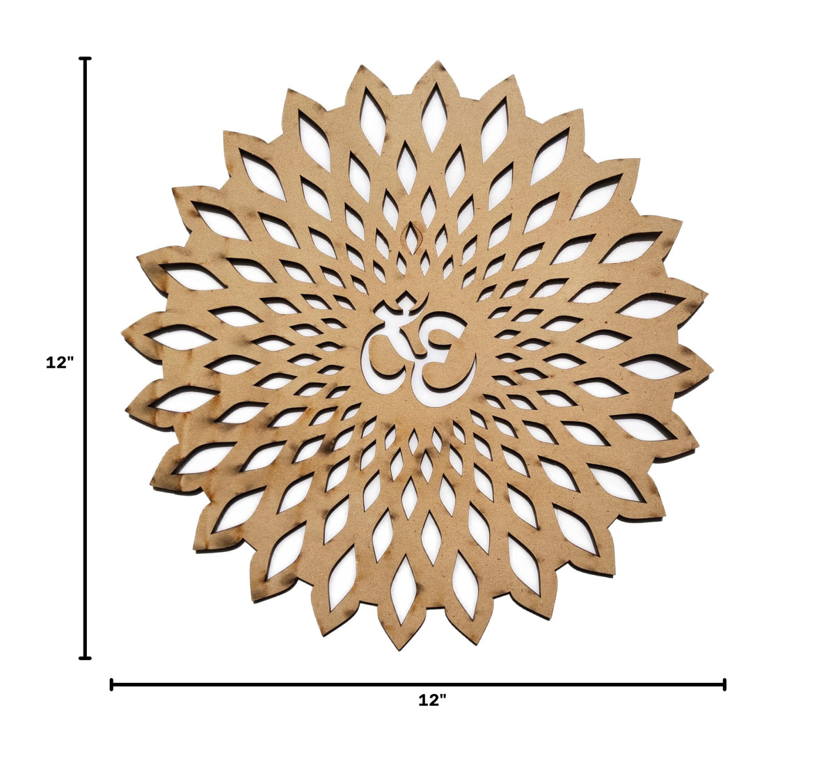 Golden Om Round Decorative Wall Art Mdf Wooden Om Chakra For Temple (Marking OM-Gold / 12"L x 12"W)