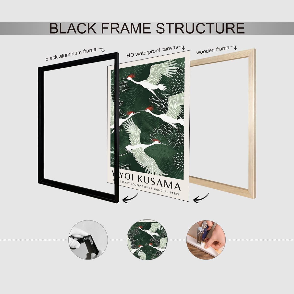 Black Framed Canvas Wall Art Japanese Flying Cranes Artwork 24x36in Vintage Bird Pictures Aesthetics Posters Minimalist Animal Prints Nordic Nature Zen Calm for Living Room Bedroom Office Decor (Black Framed / Japanese Art 007 / 36"L x 24"W)