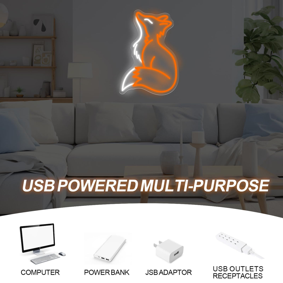 Fox Neon Sign for Kids Bedroom Nursery (Orange Fox)