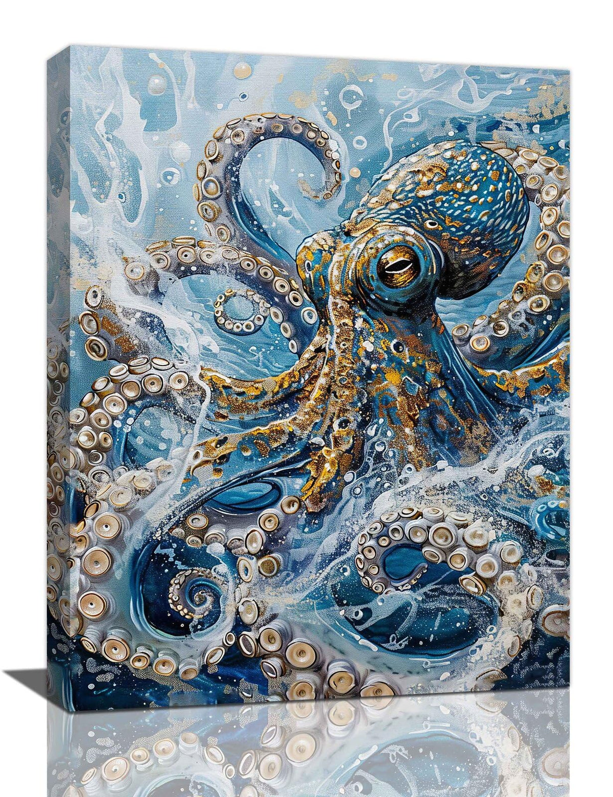 Octopus Wall Art Nautical Ocean Wall Decor Abstract Pictures Painting Canvas Prints Framed Home Artwork for Bathroom Bedroom Office 16"x24" (Blue Octopus / 24"L x 16"W)