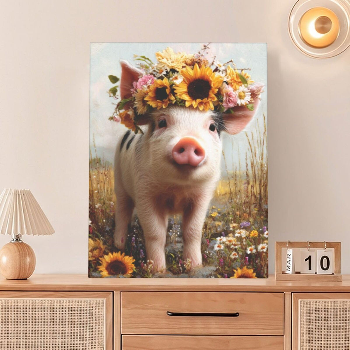 Rustic Pig Nursery Wall Art For Kids Cute Animal Bathroom Canvas Wall Decor Country Pictures Paintings Prints Artwork Framed Decorations For Girls Boys Children's Room Bedroom Living Room Gifts 12" x 16" (Pig / 16"L x 12"W)