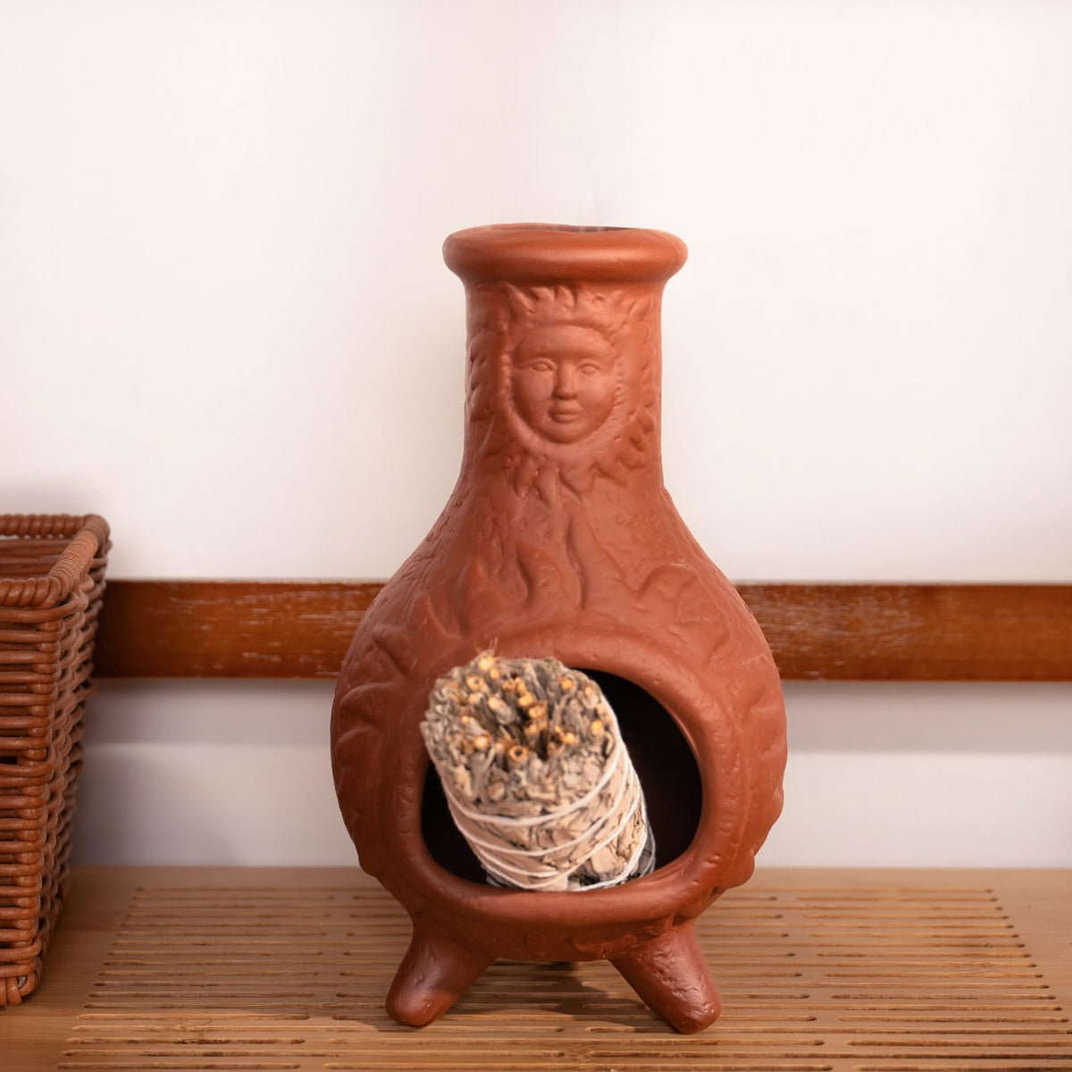 Sun Face Terracotta Palo Santo Holder (Terracotta -Sun Face Palo Santo Holder)