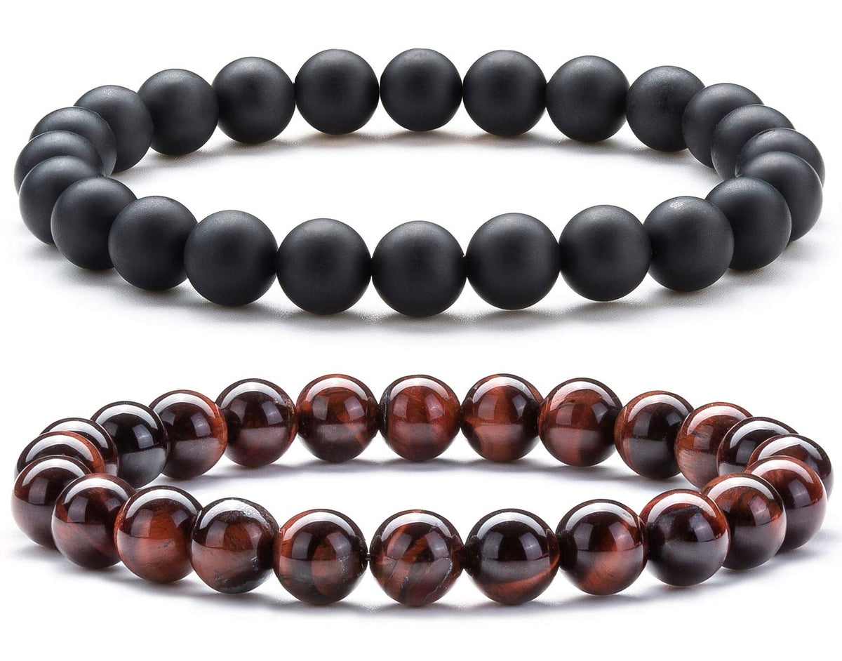 Men Women 8mm Natural Stone Lava Rock Diffuser Bracelet (Set 6)