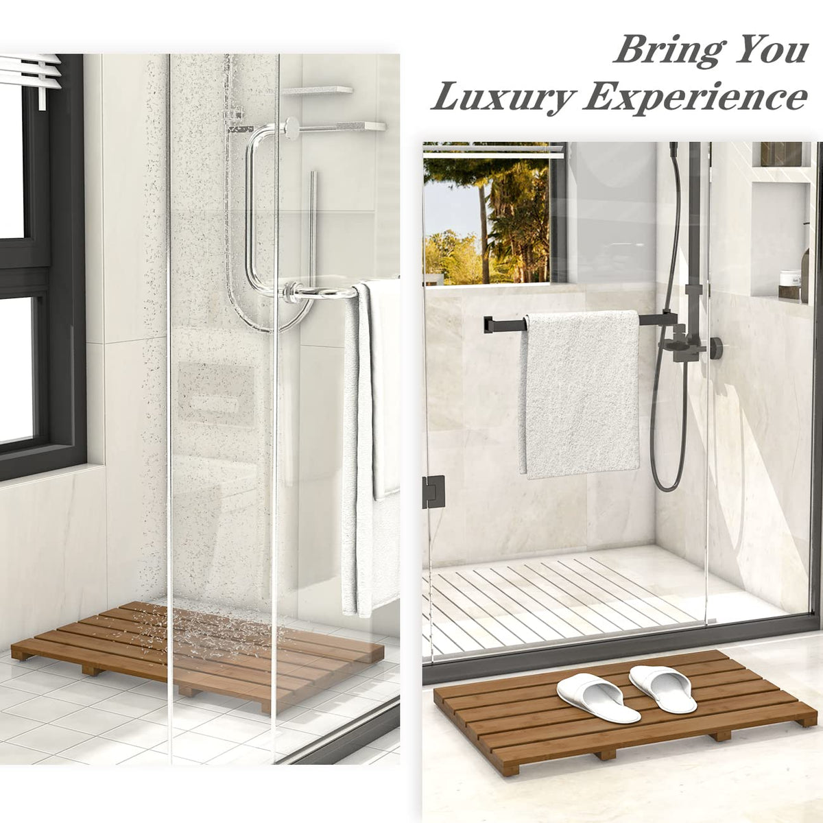 Bamboo Wooden Bath Floor Mat for Luxury Shower (Walnut / 21.3" x 14.2" (Rectangular))