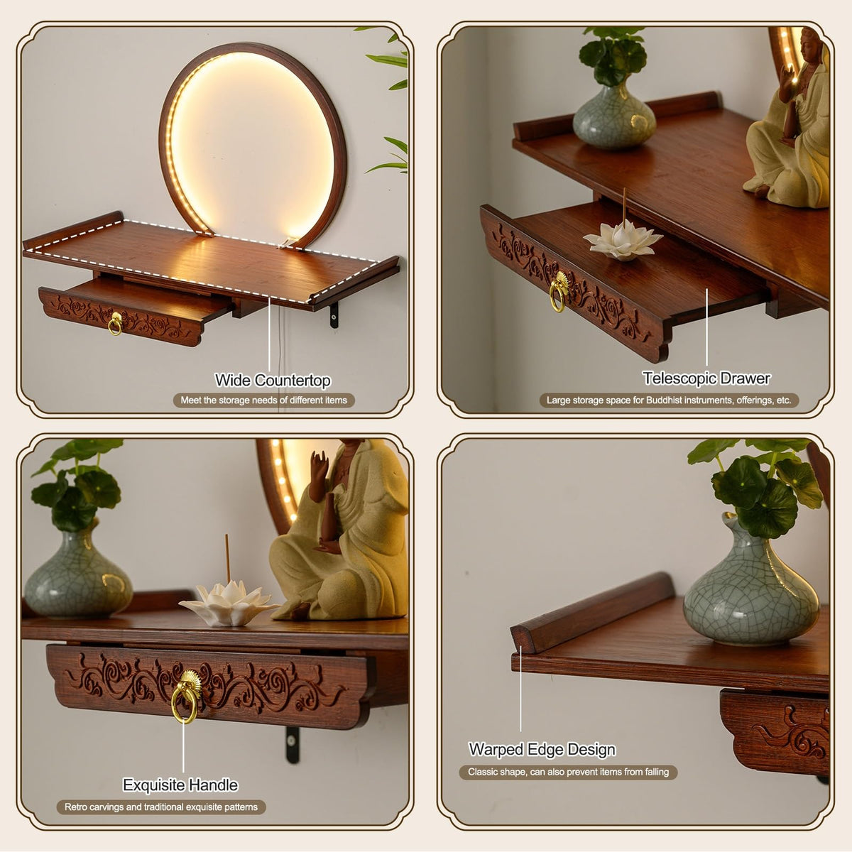 Wall Mounted Personal Shrine Altar Table (Brown / 50cm/19.7in)