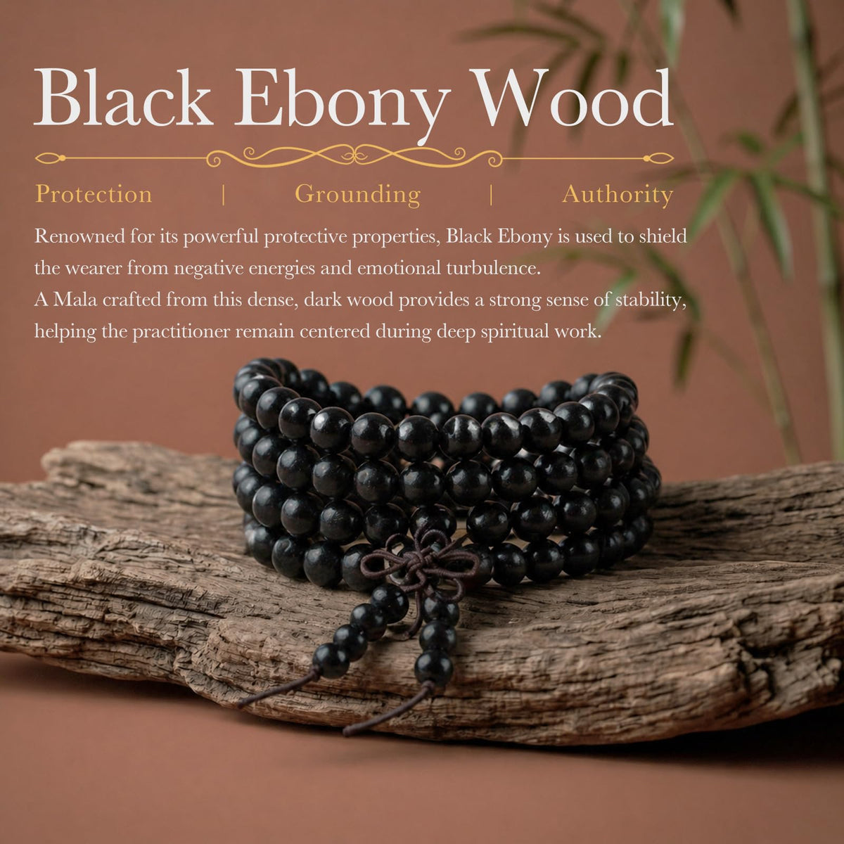 6mm Black Ebony Wood 108 Tibetan Buddhist Prayer Beads Mala Bracelet