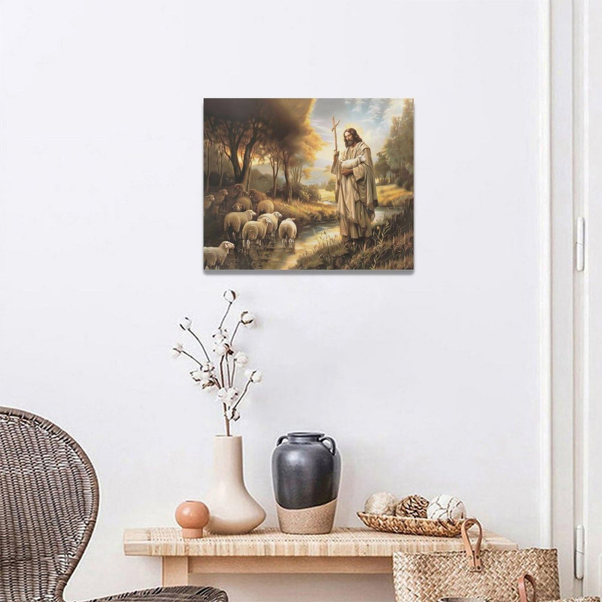 Jesus And Lamb Wall Decor Christian Pictures Vintage Jesus Christ Religious Canvas Wall Art God Lamb Painting Home Modern Artwork Framed for Church Living Room Bedroom Bathroom Office 20 x 16 inch (20"L x 16"W / Lamb Jesus)