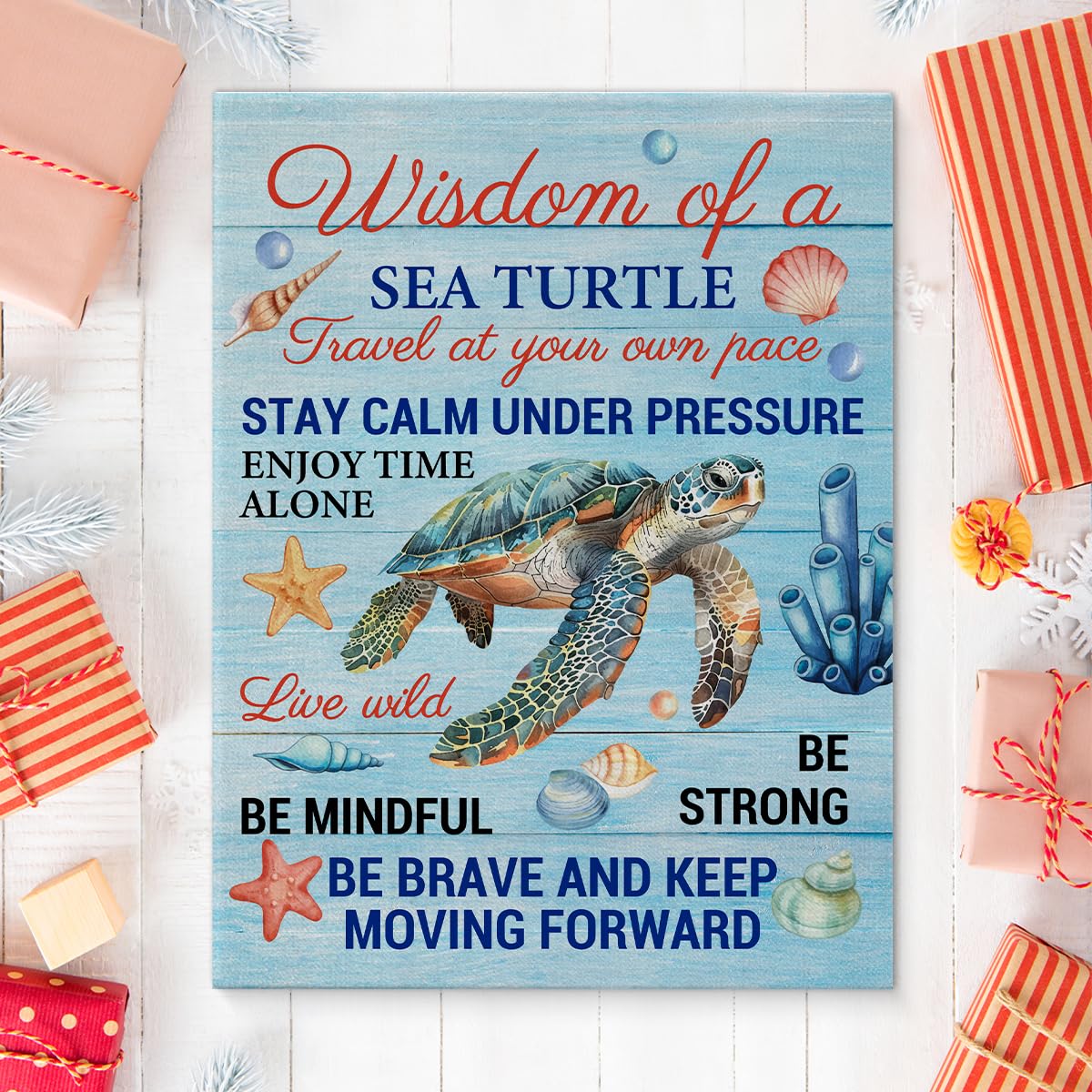 Sea Turtle Decor Inspirational Wall Decor for Office Bedroom Living Room Bathroom Home Decorations (Multicolor C)