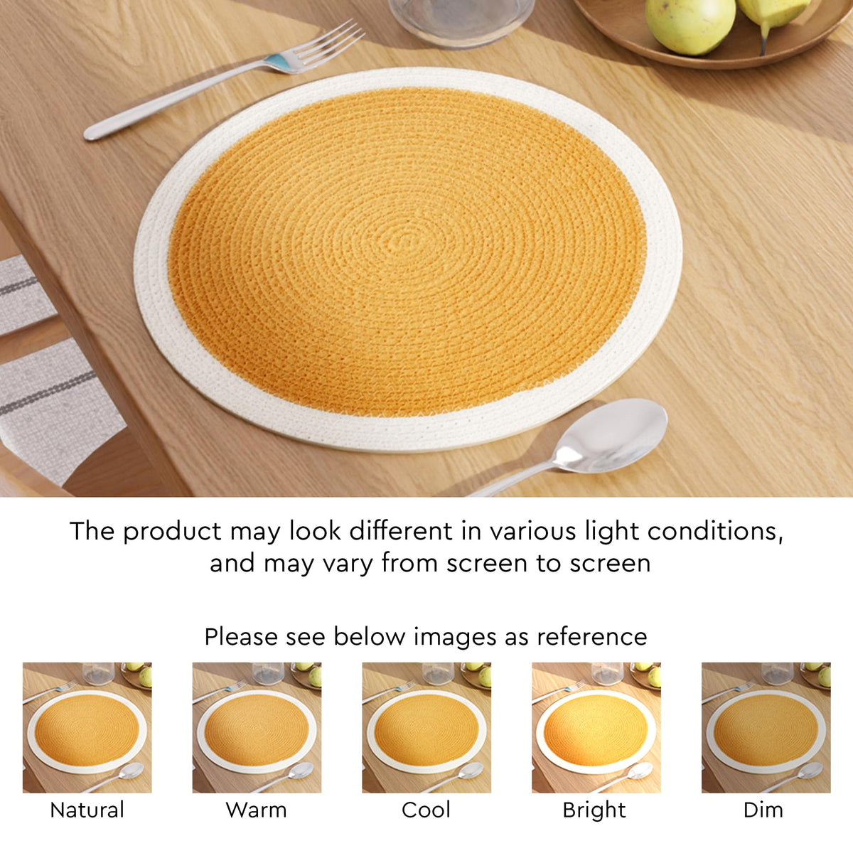 Placemats Round Cotton Dining Table Mats 13" (Yellow & Off White / 13" (Set of 6))