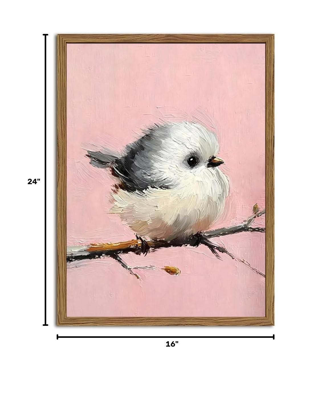 Cute Bird Wall Art Vintage Chickadee on Branch Wall Decor Picture Rustic Animal Poster Canvas Painting Print for Living Kids Room Bedroom 24x16 inch Wood Framed (Animal-M / 24"L x 16"W)