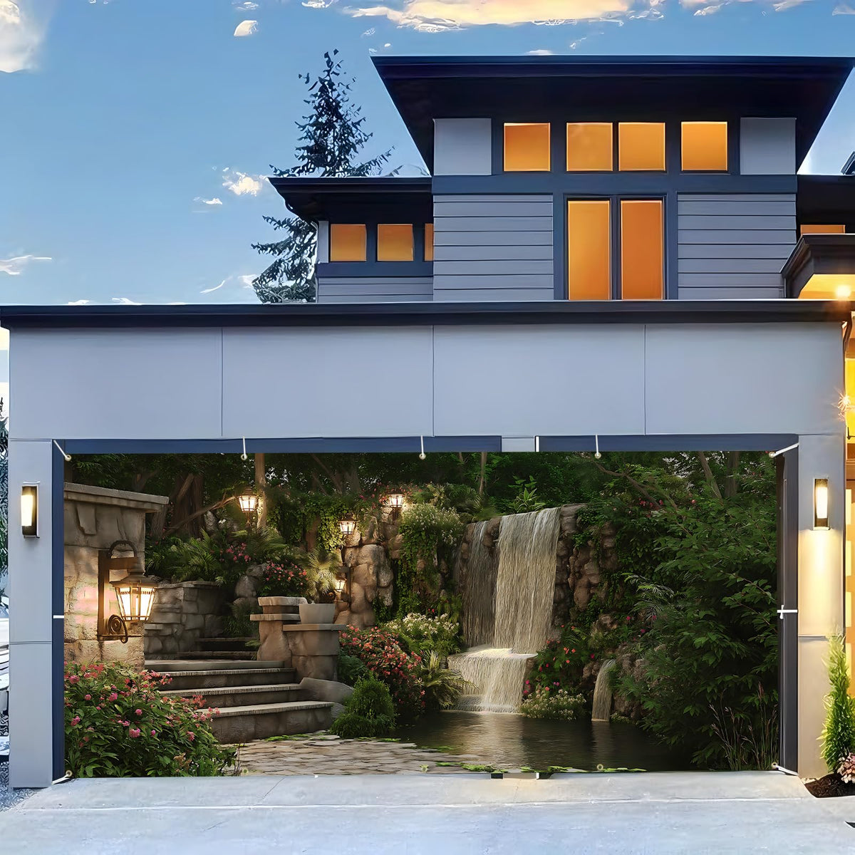 Garage Door Banner Cover (Garden Waterfall)