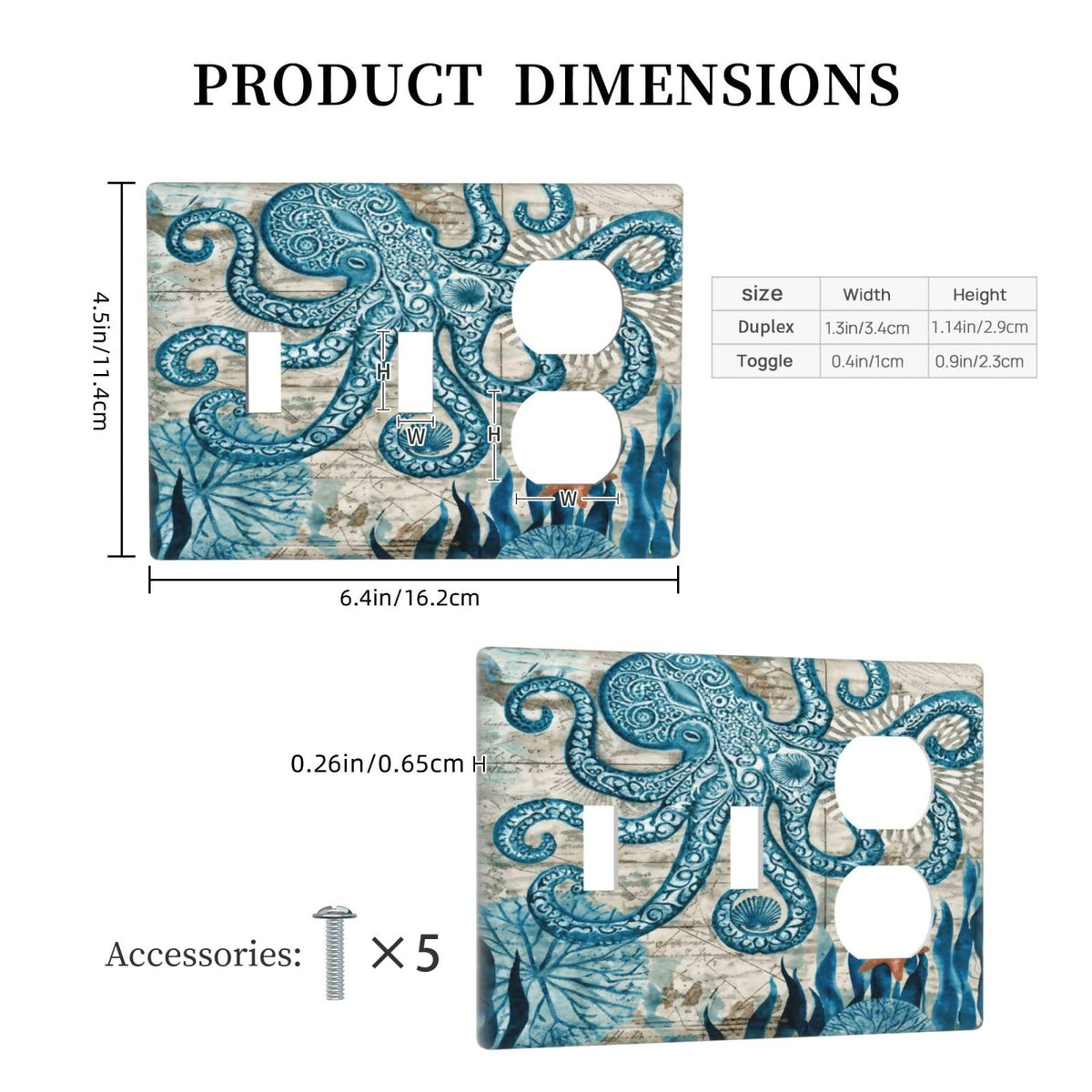 Nautical Ocean Starfish Octopus 3 Gang Combination 2 Toggle 1 Duplex Receptacle Outlet Covers Light Switch Cover Combo Wallplate Decorative Faceplate (Nautical Ocean Starfish Octopus / 3 Gang 2 Toggle 1 Duplex)