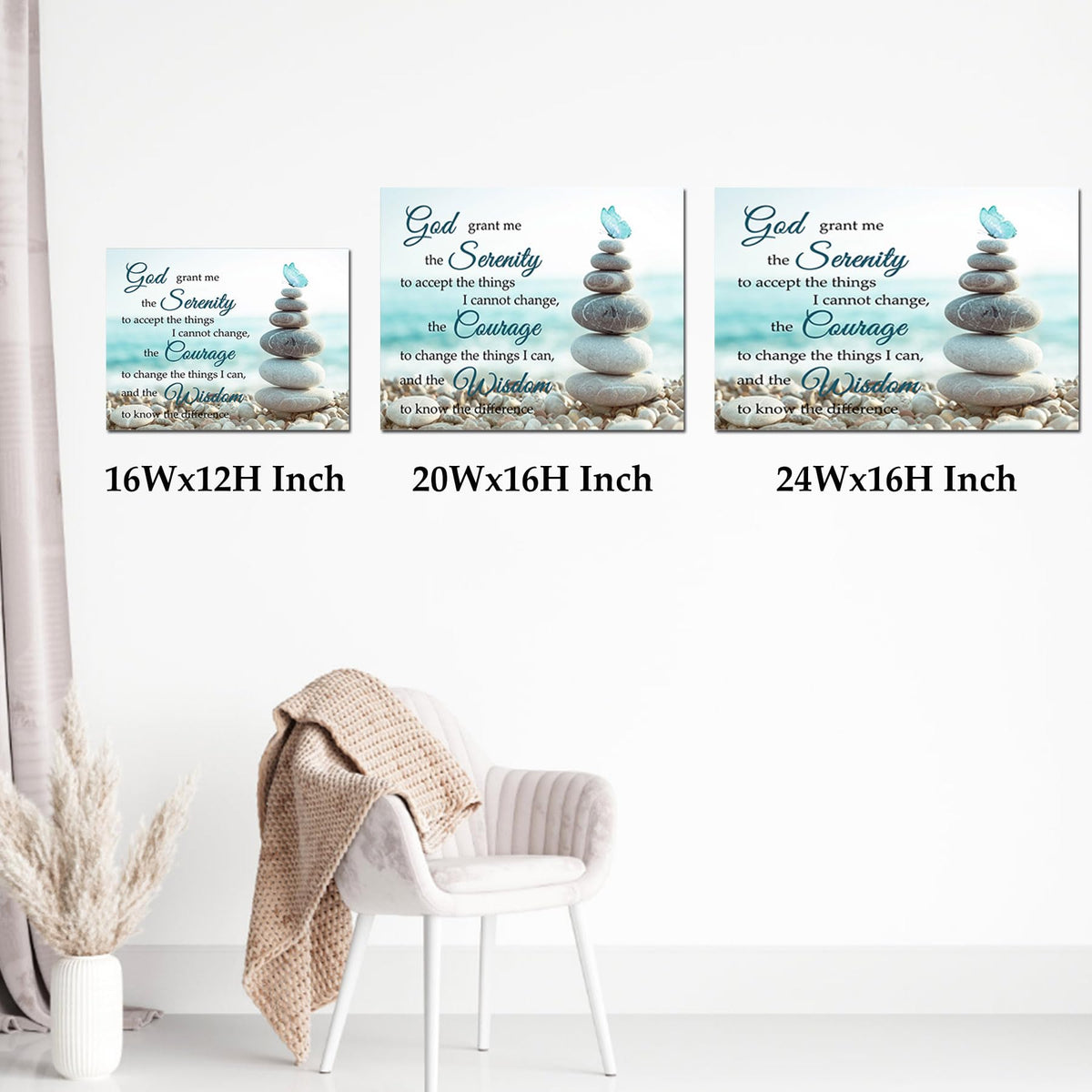 Zen Stone Wall Art Teal Butterfly Tropical Coastal Beach Wood Framed Canvas Wall Art Christian Bible Verses Wall Decor Prints Pictures for Bathroom Living Room Bedroom Dorm (Teal / 12"L x 16"W)