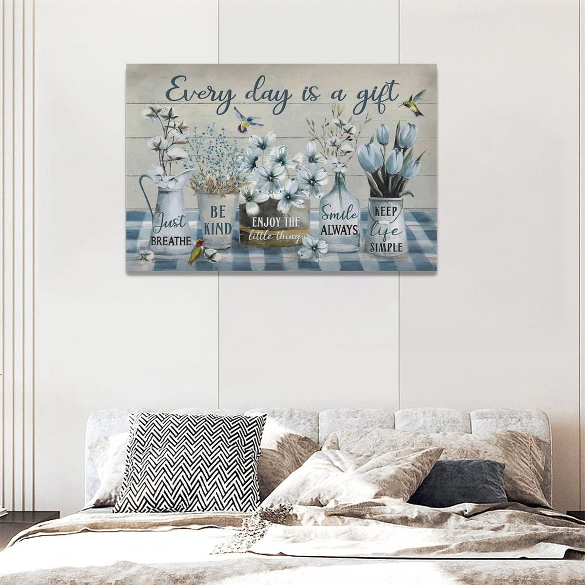 Farmhouse Flower Bathroom Decor Wall Art Rustic Flower Every Day Is A Gift Floral Spring Summer Pictures Wall Decor Canvas Painting Prints Artwork Framed for Bedroom Living Room 24"x16" (Everyday Is A Gift / 24"L x 16"W)